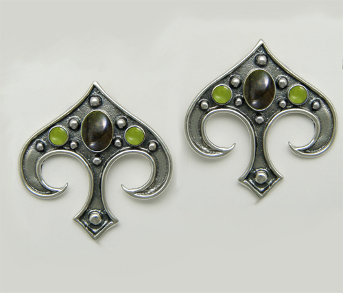 Sterling Silver Gothic Inspired Drop Dangle Earrings With Spectrolite And Peridot